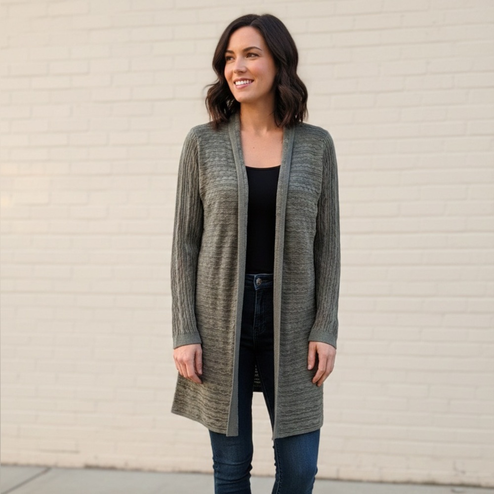 Olsen Europe Elegant Open Front Cardigan in Gray With Cashmere